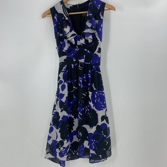 Trulli flowing black and purple ruffle trim flirty feminine coquette dress - Picture 5 of 16